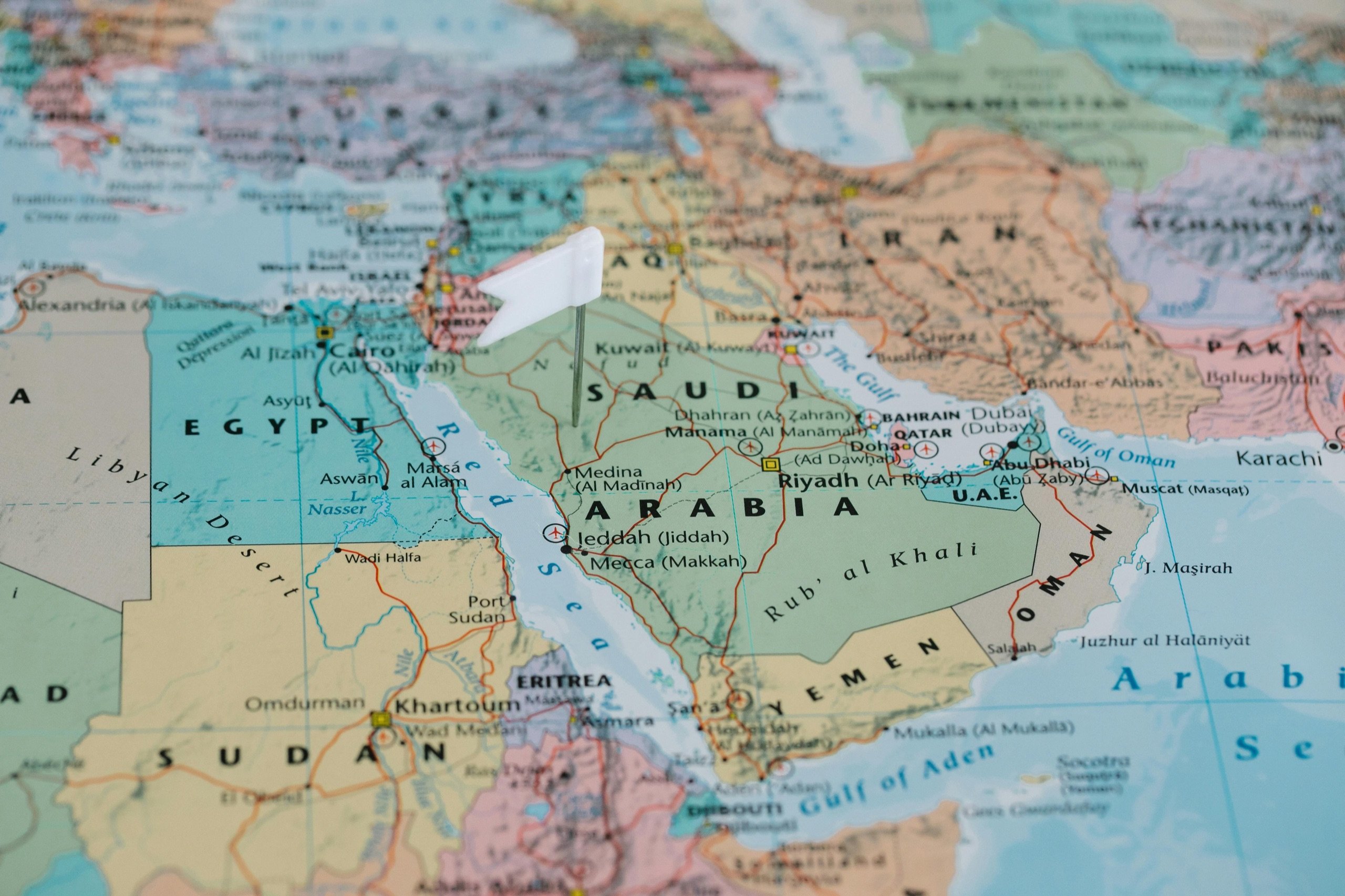 Kaart van Oman en de buurlanden op het Arabisch Schiereiland